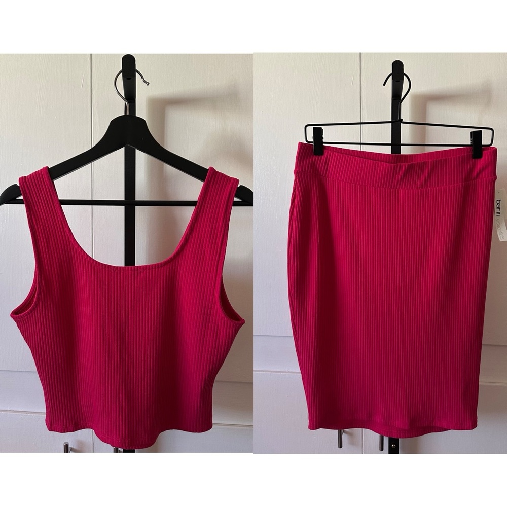 BAR lll Essentials Pink Bodycon Ribbed Tank and Skirt Set Sz Large